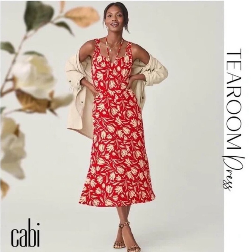 Cabi Tearoom Dress Red and Cream Floral Maxi Dress